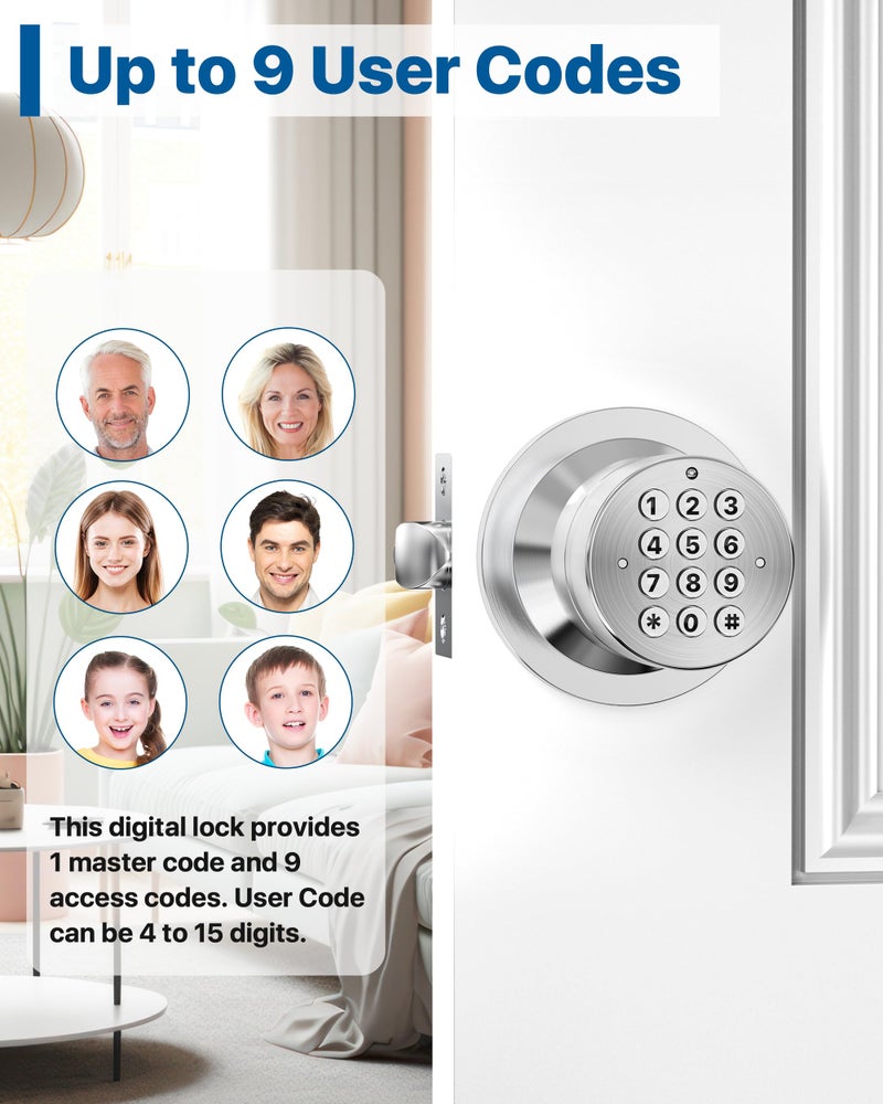 HIDALIFE Door Knob with Keypad  Door Lock with Code  Keypad Door Lock with Handle  Keyless Entry Door Lock for Front Door Garage Home Apartment  Satin Chrome - Image 2